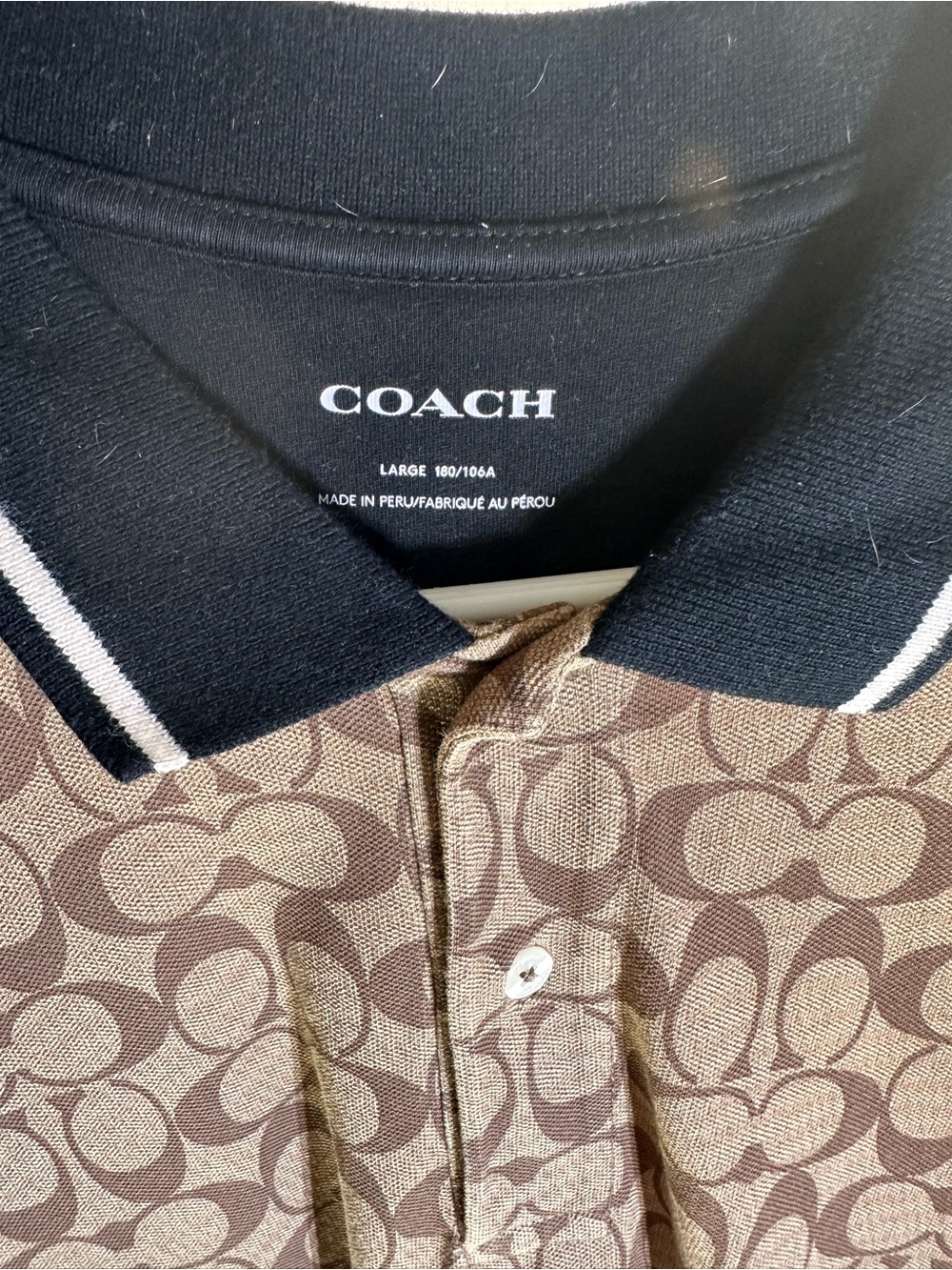 Coach Brown Signature Print Polo with Black Collar